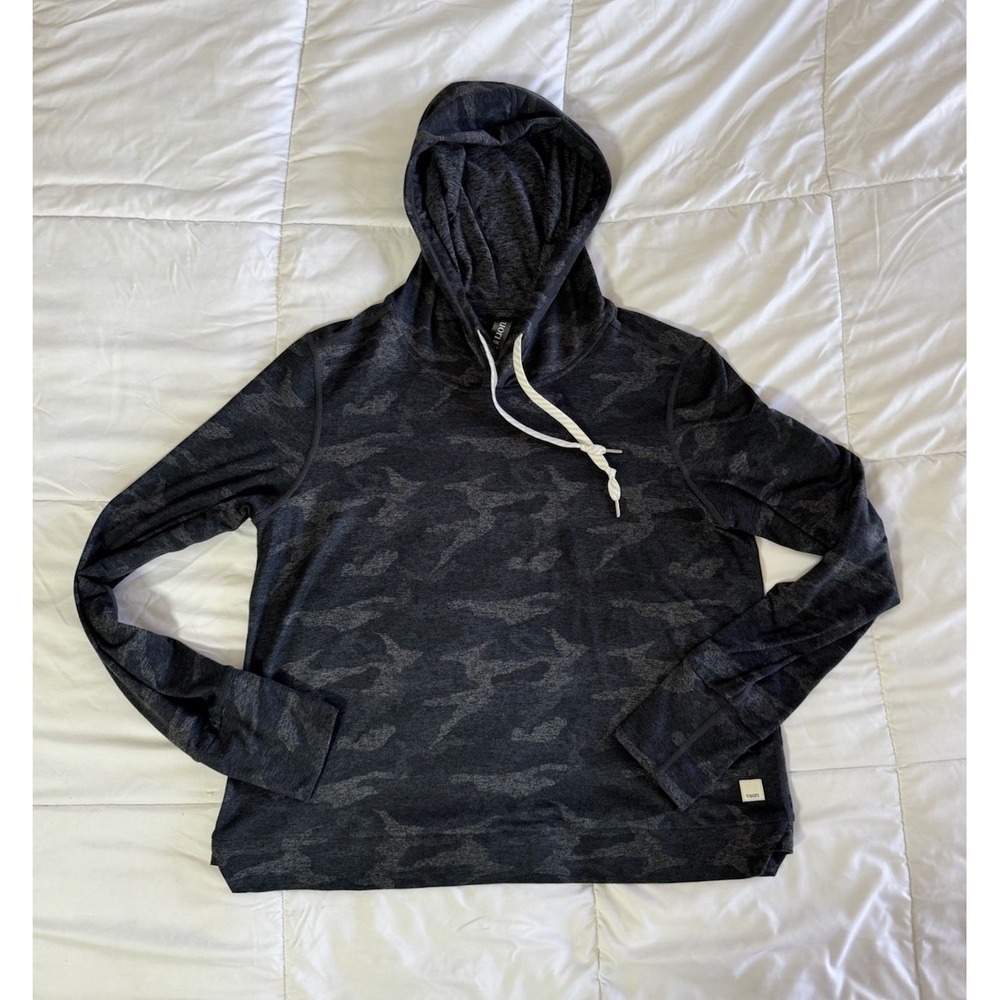 Vuori Halo Performance Hoodie Black Blue Camo Small Lightweight Pullover EUC